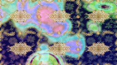 Paisley 'ler zarif çiçek desenli eskiz arka plan duvar kâğıdı çizimi klasik tarz, modern 3D çizgili altın ve mavi desenli çiçek yaprakları ve süslemeleri..