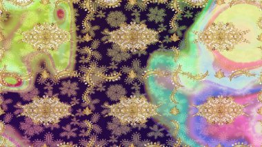 Altın elementlerle nötr renklerde altın desen. Düz elle çizilmiş klasik koleksiyon. Arkaplan, kumaş, altın duvar kağıdı. Raster altın eskiz deseni.