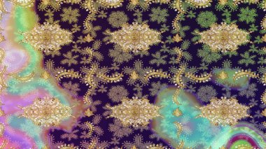 Doğu tarzı element. Altın desenli çiçek dekoru. Tasarım şablonu için çizgi çizimi sınırı. Kahverengi renklerde altın element. Davetiyeler, kartlar, web sayfası için Raster illüstrasyonu.