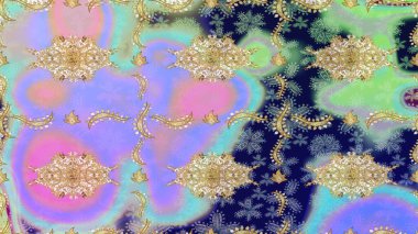 Tarafsız renklerde altın elementlerle çizim. Klasik Raster altın desenini çiz. Geleneksel oryantasyon süsü. Klasik vintage arkaplan.