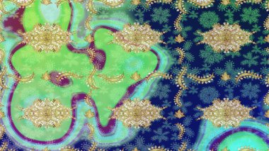 Paisley 'ler zarif çiçek desenli eskiz arka plan duvar kâğıdı çizimi klasik tarz, modern 3D çizgili altın ve mavi desenli çiçek yaprakları ve süslemeleri..