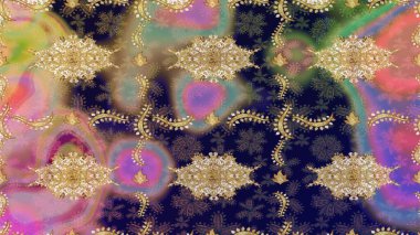 Çizim altın desenli bukleler. Raster Golden eskiz kalıbı. Doğu tarzı arabesk tarzında altın elementler. Bej renkler üzerindeki çizim deseni.