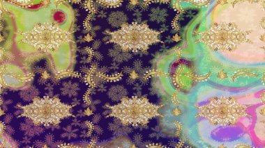 Geleneksel klasik altın desen. Barok tarzında eskiz oryantal süsü. Raster oryantal süs. Altın elementlerle nötr renklerde altın desen.