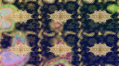 Süslü raster dekorasyonu. Barok tarzında duvar kâğıdı tasarımı için eskiz şablonu arka planı. Altın elementlerle mavi renklerde altın desen.