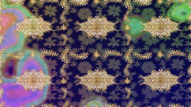 Raster altın desen. Çizim altın desenli bukleler. Altın elementli gri renkler. Doğu tarzı arabesk. Raster illüstrasyonu.