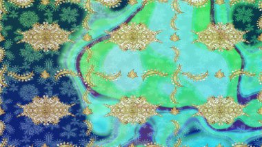 Noel, kar tanesi, yeni yıl 2019. Mavi renklerde altın elementli eskiz kalıbı.