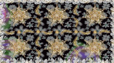 Gri renkli ve altın elementli altın desenli. Kusursuz klasik altın desen. Raster geleneksel oryantasyon süsü.