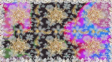 Raster geleneksel, gri renklerde, altın, kusursuz desen. Barok tarzında kusursuz bir doğulu süsü..