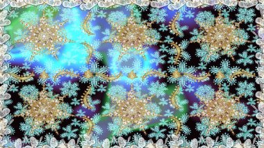 Barok tarzında altın çiçekli süs. Tarafsız renklerde altın element. Doku arka planında altın duvar kâğıdı. Damask kusursuz yinelenen arkaplan.