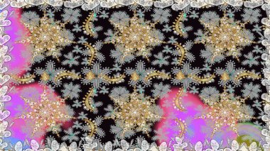 Gri renkli Raster altın deseni. Soyut duvar kâğıdı, ambalaj dekorasyonu. Altın kar taneleri basit, pürüzsüz desen. Kışın sembolü, Mutlu Noel tatili, Mutlu yıllar 2019.