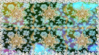 Tarafsız renklerde altın rengi ve altın elementler üzerinde altın pürüzsüz desen. Noel, kar tanesi, yeni yıl. Tarafsız renklerde, altın elementlerle kusursuz bağ dokusu.