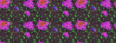 Çiçekle kusursuz desen. Kahverengi, mor ve yeşil renkli çiçekler. Renkli Bahar Temalı Kusursuz Arkaplan. Düz Çiçek Elementleri Tasarımı.