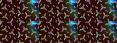 Renkli arka planda izole kar taneleri. Kış kar tanesi, raster arka plan. Yüzey için tekrarlanan doku, ambalaj kağıdı, kahverengi, yeşil ve mavi renkler. Raster illüstrasyonu.