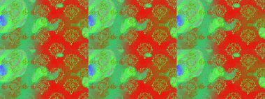 Elle çizilmiş çiçek deseni (fayans). Sevimli çiçeklerle, desenli, yeşil, kırmızı ve turuncu renklerle renksiz desenli. Tekstil için suluboya desensiz.