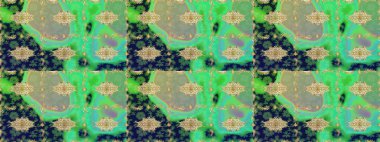 Raster oryantal süs. Altın şablonu çiz. Yeşil renkler ve altın elementler üzerine çizim deseni.