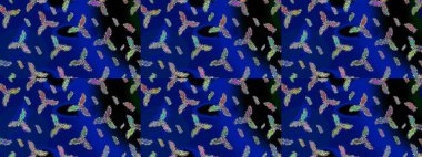 Renkli arka planda izole kar taneleri. Yüzey için tekrarlanan doku, ambalaj kağıdı, mavi, siyah ve yeşil renkler. Raster illüstrasyonu. Kış kar tanesi, raster arkaplan.