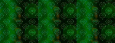 Yeşil, mavi ve siyah renklere karalamalar çizilmiş kusursuz çiçek deseni. Raster illüstrasyonu.