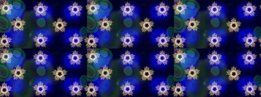 Çocuksu tasarım. Mavi arka planda. Tekstil, kumaş, ambalaj, hatıra defteri için hoş bir çiçek arkaplanı. Elle çizilmiş karalama çiçekleri ile Raster çizim deseni.