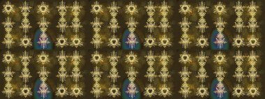 Sanat terapisi tarzı zen çizim için kahverengi, gri ve yeşil mandala şeklinde kar taneleri. El çizimi, dövme stili, kumaş tasarımı ve Raster illüstrasyonunda kartlar..