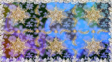 Klasik raster sarısı, kusursuz desen. Çiçek süsü kumaş deseni, cam, altın elementlerle mavi renklerde çiçek desenli metal..