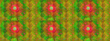 Küçük çiçekli yay deseni çiz. Raster illüstrasyonu. Suluboya tarzında yeşil, turuncu ve kahverengi renklerde.