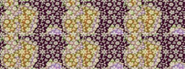 Renkli Bahar Teması eskiz kalıbı. Raster illüstrasyonundaki çiçek desenli çizim. Süslü kumaş deseni. Düz Çiçek Elementleri Tasarımı.