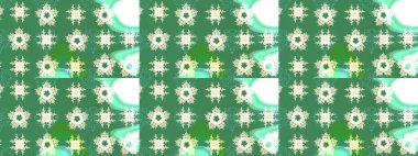 Çiçekli ipek eşarp. Yeşil yeşile. El çizimi çiçek unsurları olan soyut çizim raster deseni. 1950-1960 motifleri. Retro tekstil tasarım koleksiyonu.