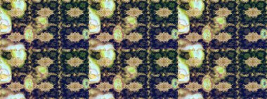 Kına dövmeli süs çiçekleri, altın çıkartmalar, mehndi ve yoga tasarımı, kartlar ve parmak izleri. Raster Golden Mehndi eskiz kalıbı. Mavi renkte desen.