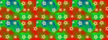 Soyut duvar kâğıdı, ambalaj dekorasyonu. Basit bir kar tanesi. Kışın sembolü, mutlu noeller, mutlu yeni yıl kutlaması Raster illüstrasyonu. Yeşil, kahverengi ve kırmızı renkler üzerine resim.