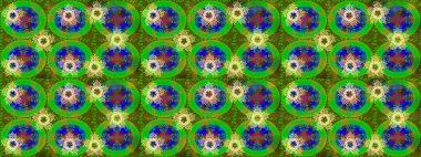 Raster yeşili, mavi ve kahverengi kar tanelerinden izole edilmiş. Güzel bir kış süsü. Renkli kar taneleri Raster illüstrasyonu.