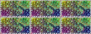 Çok yeşil zarif küçük çiçekler ve yeşil renkli komik böcekler, raster desen, illüstrasyon.