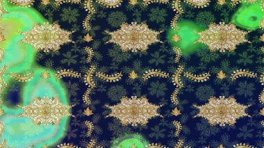 Mavi renkli ve altın elementli Raster eskiz deseni. Tasarım için Damask çizim deseni.