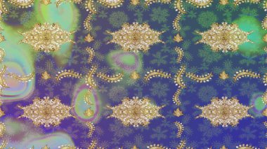 Altın çiçekli eskiz deseni. Barok tarzında altın çiçekli süs. Tarafsız renklerde altın element. Damask arkaplanı.