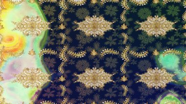 Altın elementli mavi renkler. Raster altın çiçek süsü brokar kumaş ve cam desenli. Çiçek desenli altın metal. Altın deseni çiz.