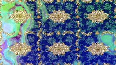 Soyut duvar kâğıdı, ambalaj dekorasyonu. Kış sembolü, Mutlu Noeller, Mutlu yıllar 2019. Altın kar tanesi basit bir çizim kalıbı. Mavi renkte Raster altın deseni.