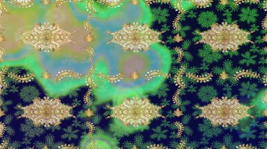 Yeşil renkli ve altın elementli klasik eskiz deseni. Noel 2019, kar tanesi, yeni yıl.