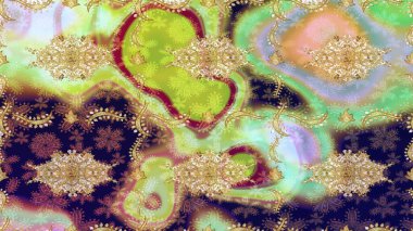 Eskiz oryantal klasik altın desen. Tarafsız renklerde altın tekrarlayan elementler içeren Raster soyut arkaplanı.