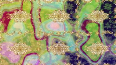 Geleneksel klasik altın desen. Raster oryantal süs. Altın elementlerle nötr renklerde altın desen. Barok tarzında eskiz doğulu süsü..