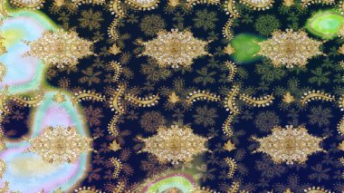 Klasik Raster Golden eskiz kalıbı. Çiçek süsü kumaş deseni, cam, altın elementlerle mavi renklerde çiçek desenli metal..