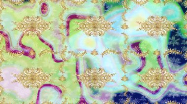 Raster illüstrasyonu. Soyut bir arkaplan çiz. Oriental raster klasik nötr ve altın desenli.