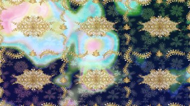 Noel, kar tanesi, yeni yıl 2019. Mavi renklerde altın elementli eskiz kalıbı.