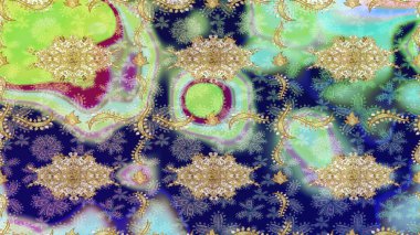 Klasik Raster Golden eskiz kalıbı. Çiçek süsü kumaş deseni, cam, çiçek desenli altın elementli, nötr renklerde metal..