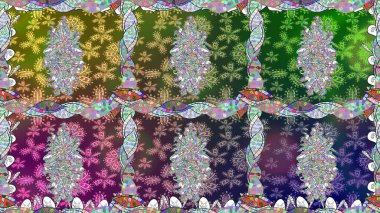 Kıvırcık çiçekler renkte şekillenir. Raster illüstrasyonu. Klasik çiçek tasarım elementleri.