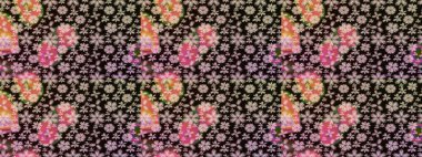 Raster illüstrasyonundaki çiçek desenli çizim. Renkli Bahar Teması eskiz kalıbı. Düz Çiçek Elementleri Tasarımı. Süslü kumaş deseni.