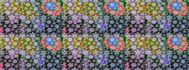 Taslak desenli, modaya uygun kumaş deseni. Şirin çiçek elementleri. Raster illüstrasyonu. Düz Çiçek Elementleri Tasarımı. Renkli Bahar Teması çizim şablonu.