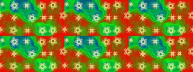 Soyut duvar kâğıdı, ambalaj dekorasyonu. Basit bir kar tanesi. Kışın sembolü, mutlu noeller, mutlu yeni yıl kutlaması Raster illüstrasyonu. Yeşil, kahverengi ve kırmızı renkler üzerine resim.