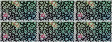 Raster illüstrasyonu. Düz Çiçek Elementleri Tasarımı. Renkli Bahar Temalı Kusursuz Arkaplan. Kusursuz desenli, modaya uygun kumaş deseni. Şirin çiçek elementleri..