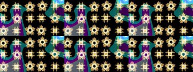 Yumuşak, bahar çiçekleri siyah renklerde. Raster deseni. Patlayan çiçekler soyut olarak yerleştirilmiş. Raster illüstrasyonu.