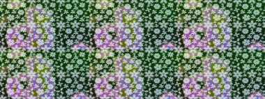 Raster illüstrasyonundaki çiçek desenli çizim. Yeşil renkte çiçekler.