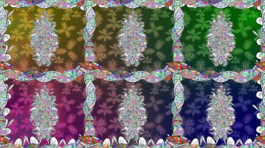 Düz Çiçek Elementleri Tasarımı. Raster illüstrasyonunda kusursuz çiçek deseni. Renkli Yaz Temalı Kusursuz Arkaplan. Yeşil renkte çiçekler.